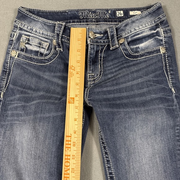 Miss Me Boot WOMENS 26 JEANS THICK STITCH RHINESTONE WHISKERING - Picture 8 of 9